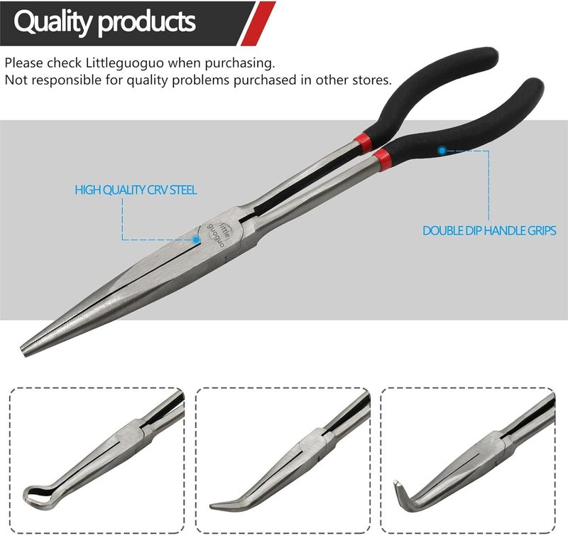 MFBJXC 4 Pack 11" Precision Long Nose Pliers Set, Insulated Comfort Grip - Straight Needle Nose, 45/90 Degree Curved & Circle Tools for Wire Bending, Shaping, Trimming - Image 2